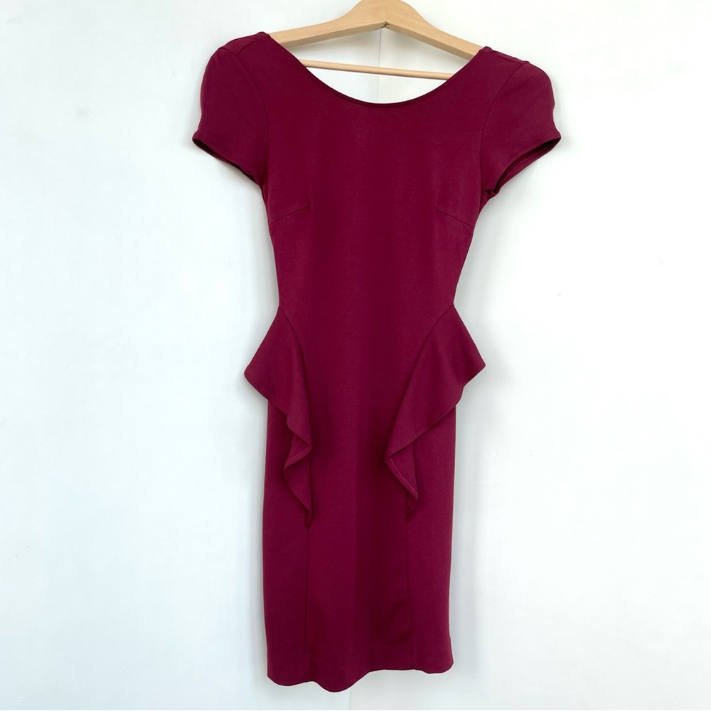 Zara Trafaluc Collection Burgundy Peplum Bodycon Dress size XS